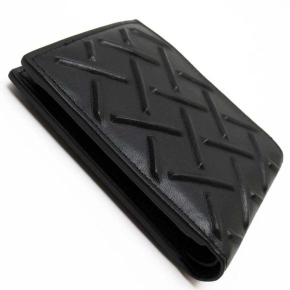 Authentic BOTTEGA VENETA Intrecciato Bifold Wallet Black Leather